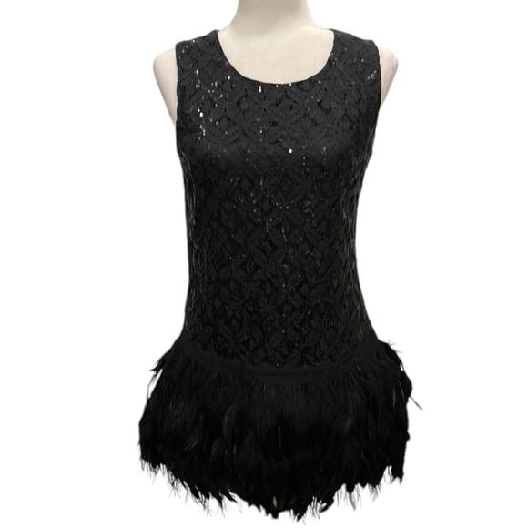 Black Whimsigoth Mini Dress size S Spooky Halloween Sequins Feathers Witch - Picture 5 of 14